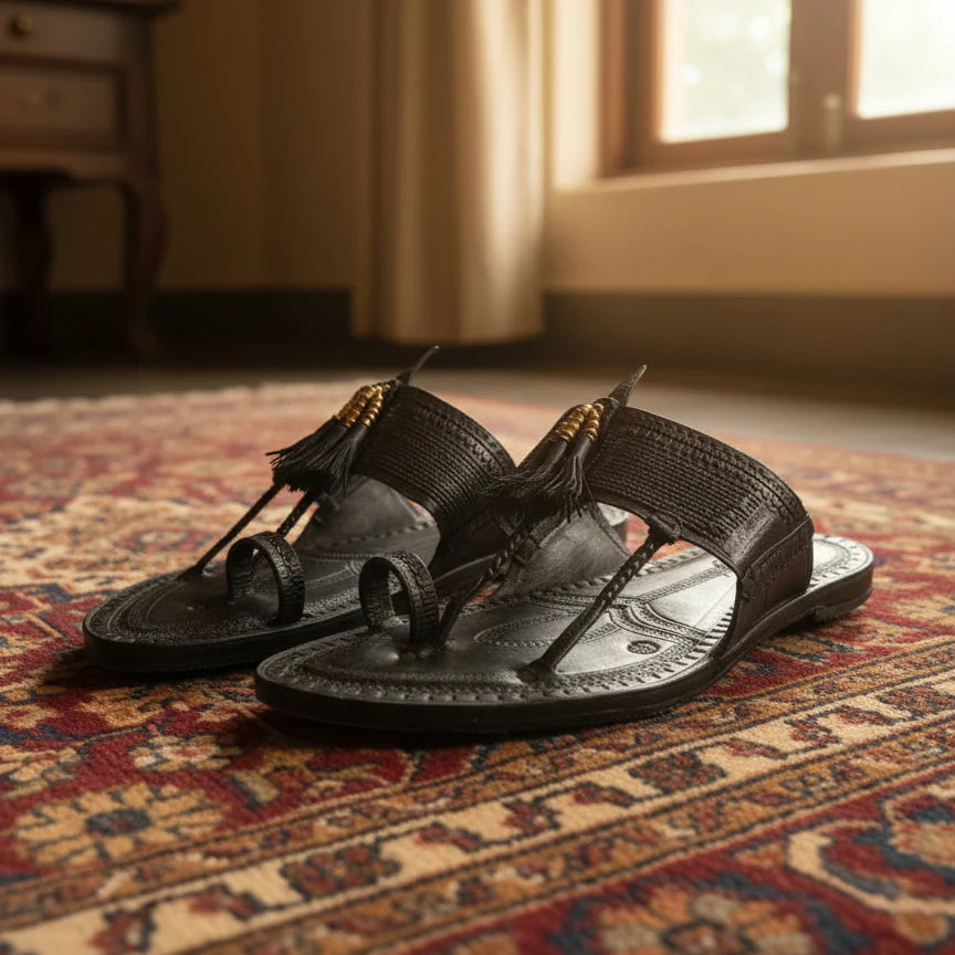Black Leather Chappal